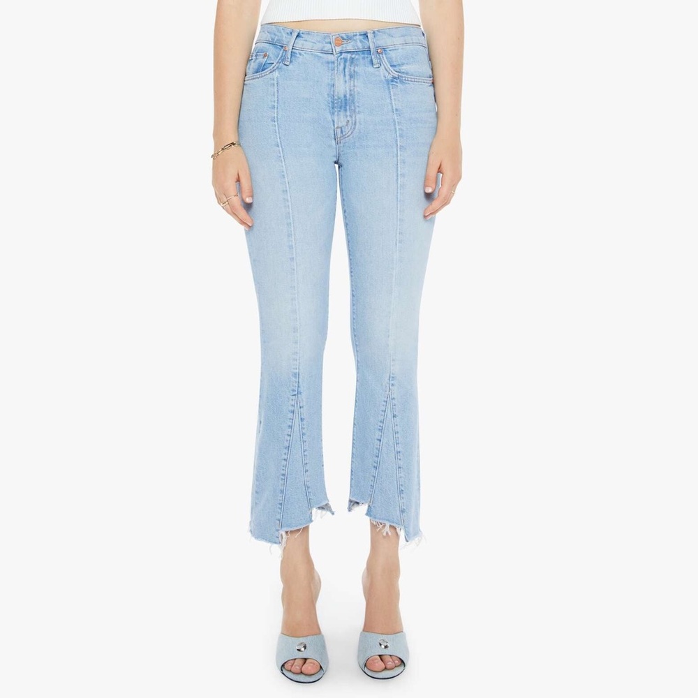 MOTHER The Insider Crop Pointy Fray Bootcut Lets Get It Together Blue Jeans 25